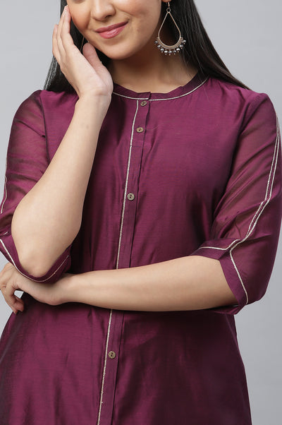 Purple Chanderi Asymmetrical Festive Kurta with Embellishment