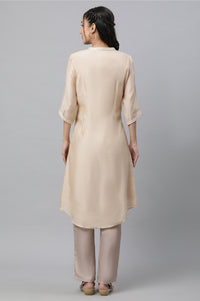 Beige Chanderi Asymmetrical Kurta with Embellishment