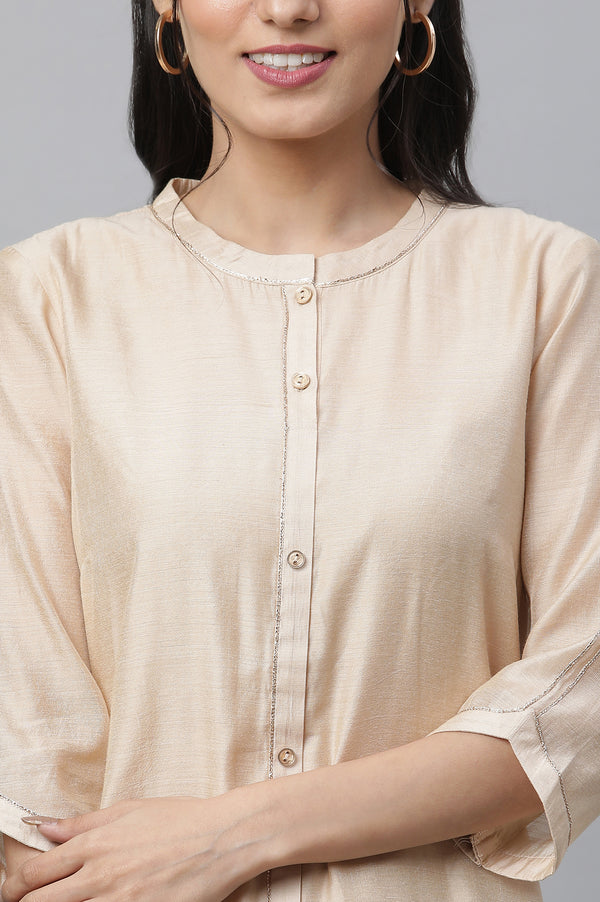 Beige Chanderi Asymmetrical Kurta with Embellishment