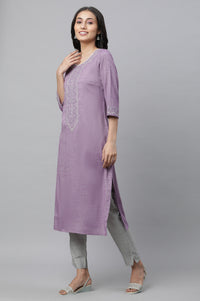 Purple Embroidered Textured Kurta