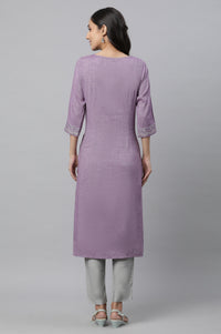 Purple Embroidered Textured Kurta