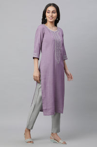 Purple Embroidered Textured Kurta