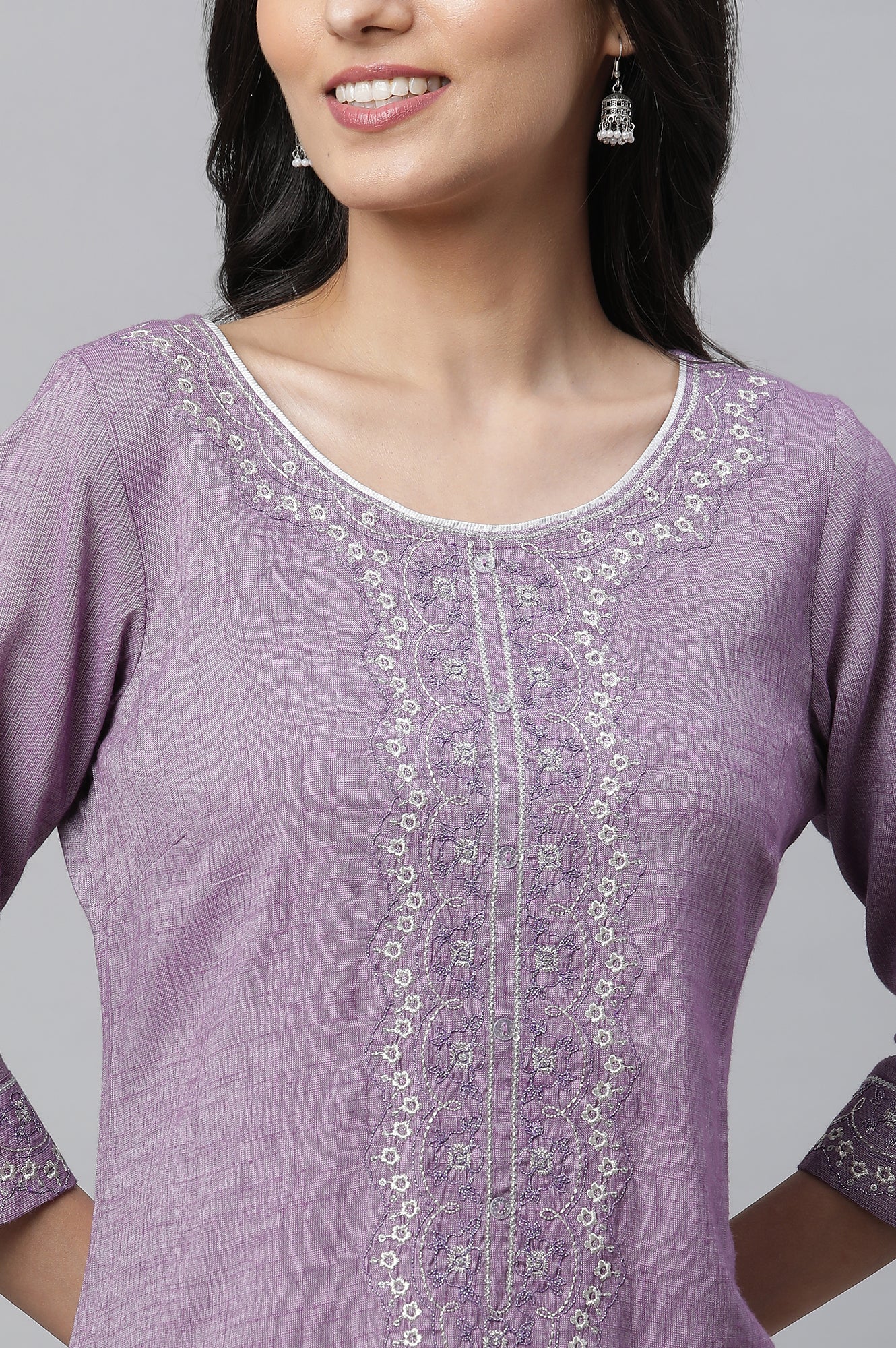 Purple Embroidered Textured Kurta