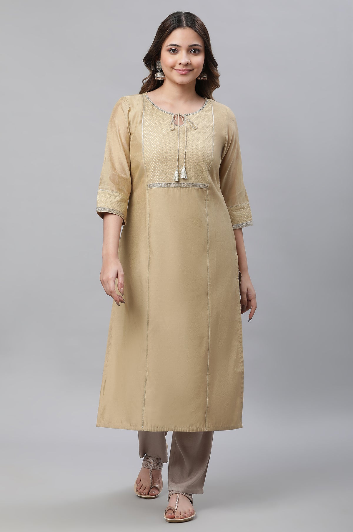 Gold Chanderi Festive Kurta - S