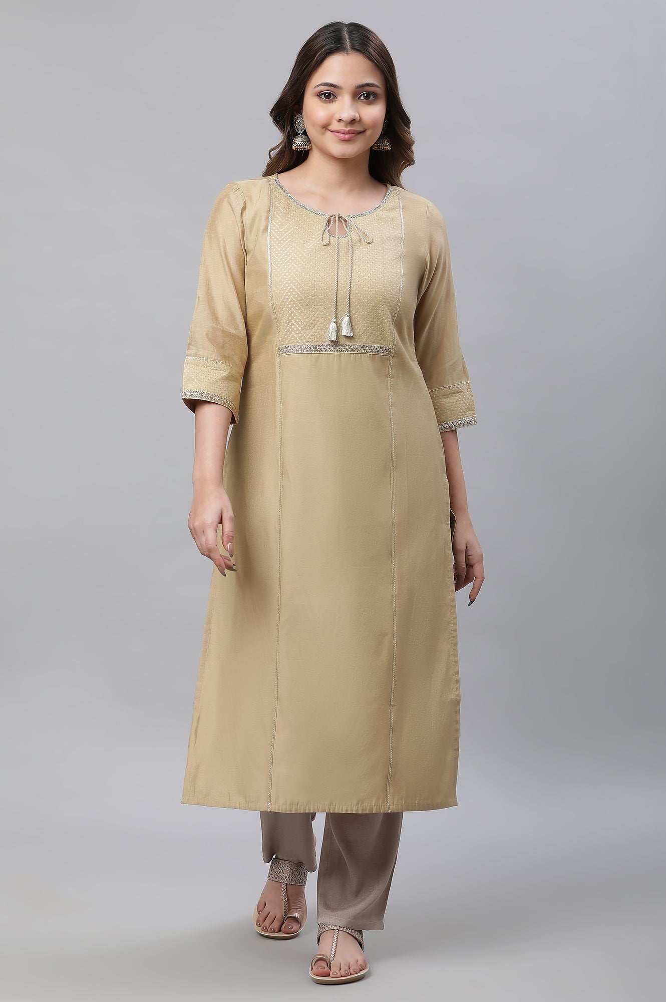 Gold Chanderi Festive Kurta