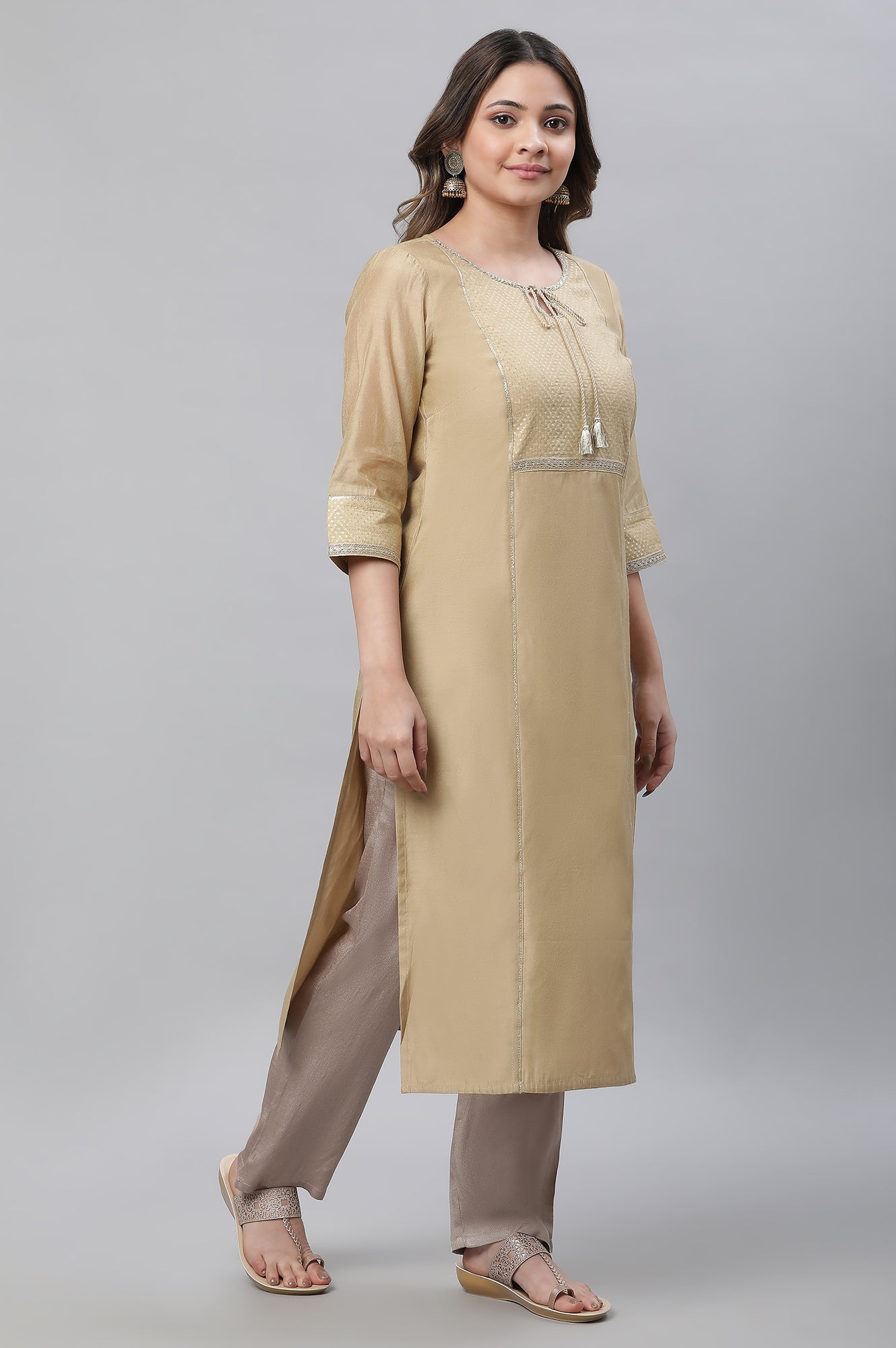 Gold Chanderi Festive Kurta