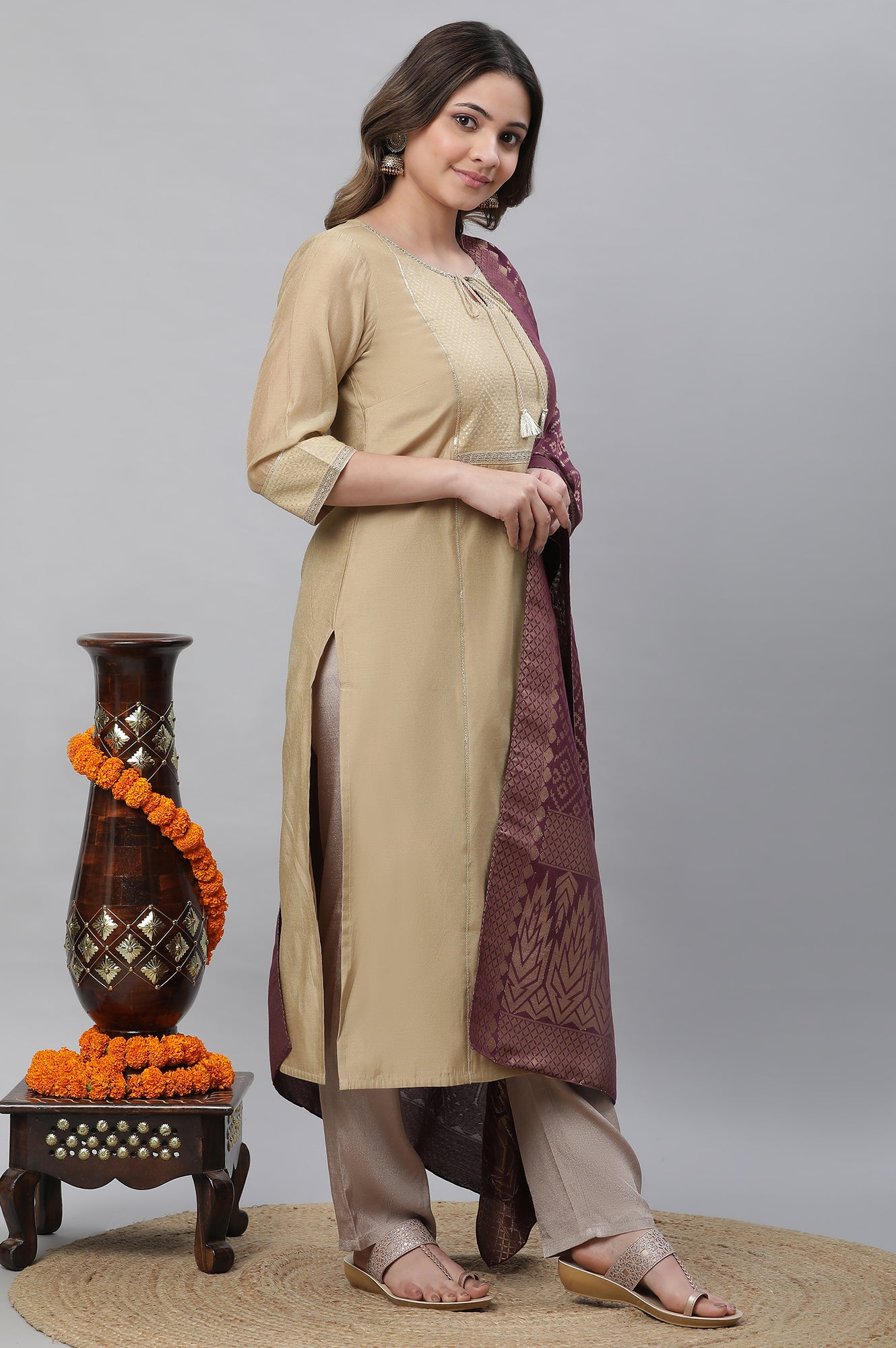 Gold Chanderi Festive Kurta