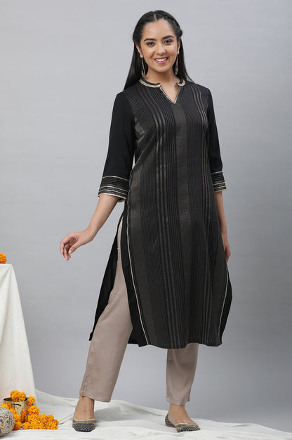 Black Zari Woven Festive Kurta