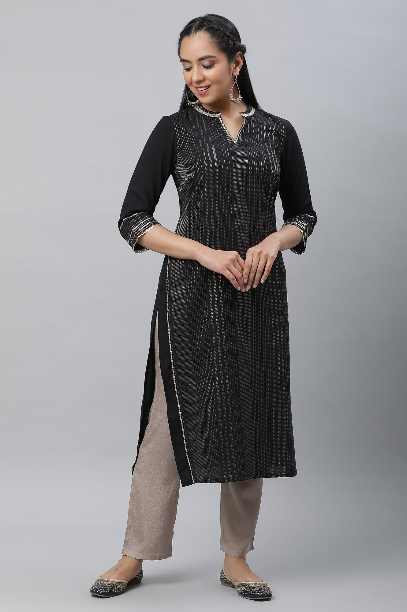 Black Zari Woven Festive Kurta