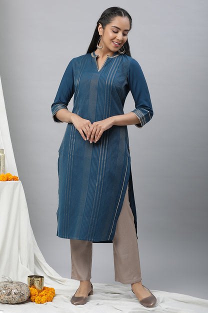 Blue Embellished Festive Kurta