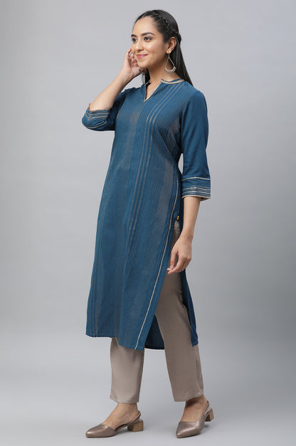 Blue Embellished Festive Kurta