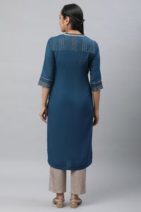 Blue Embellished Festive Kurta