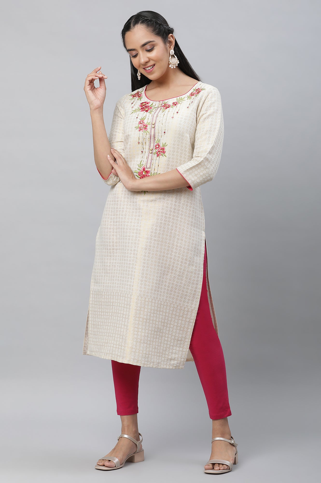 Off-White Embellished Kurta