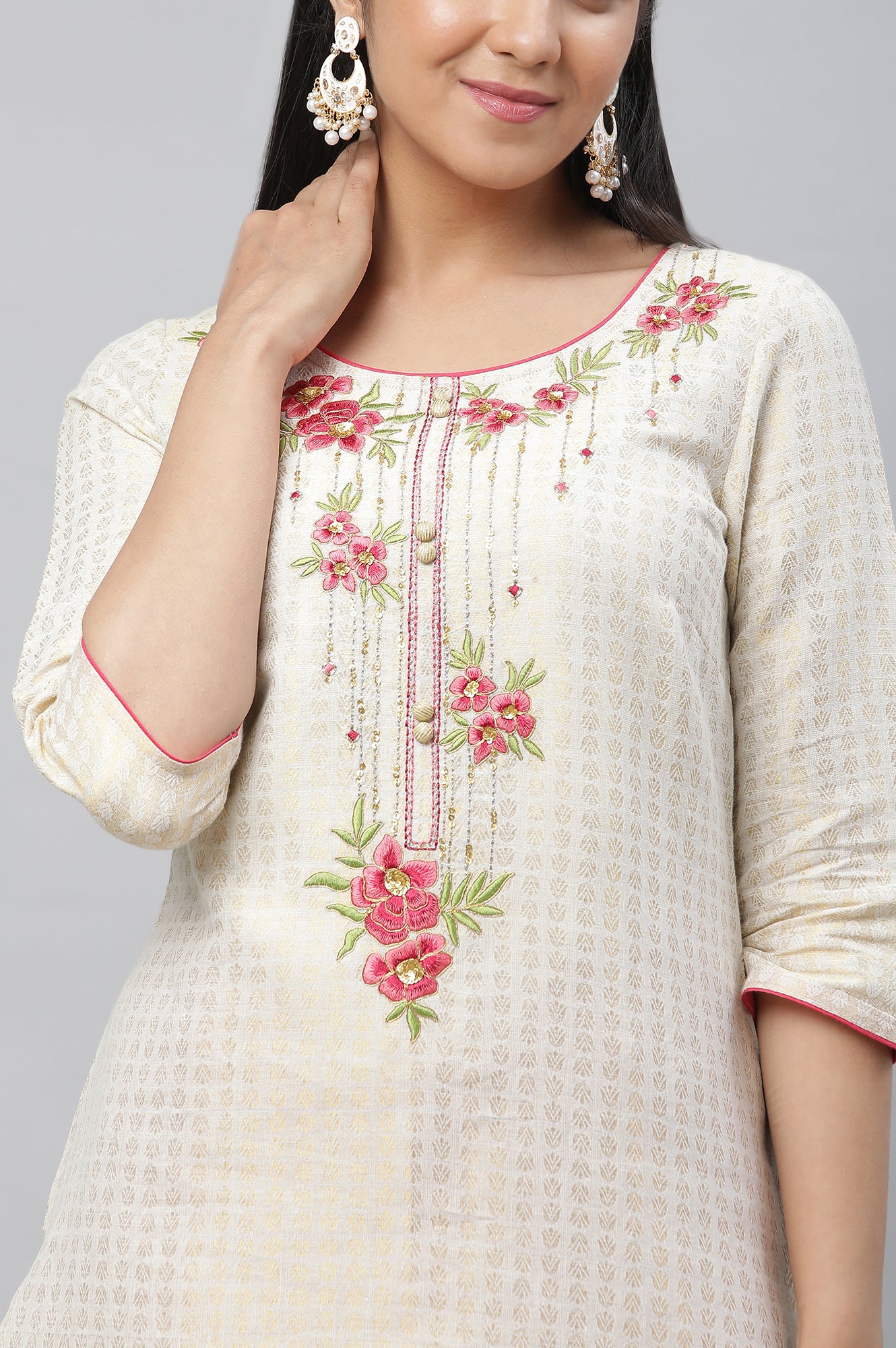 Off-White Embellished Kurta