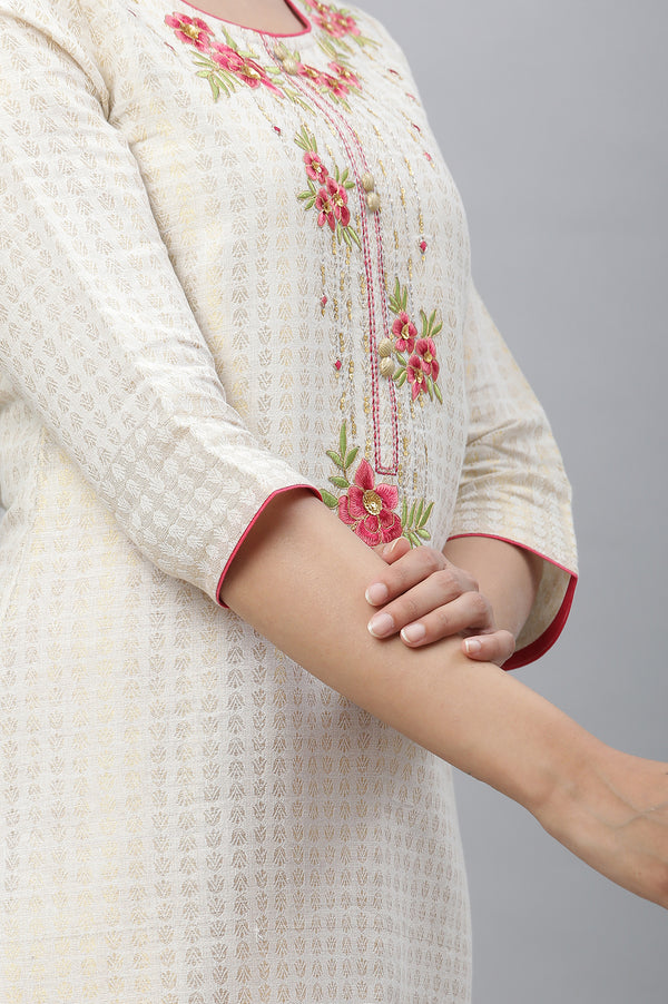 Off-White Embellished Kurta