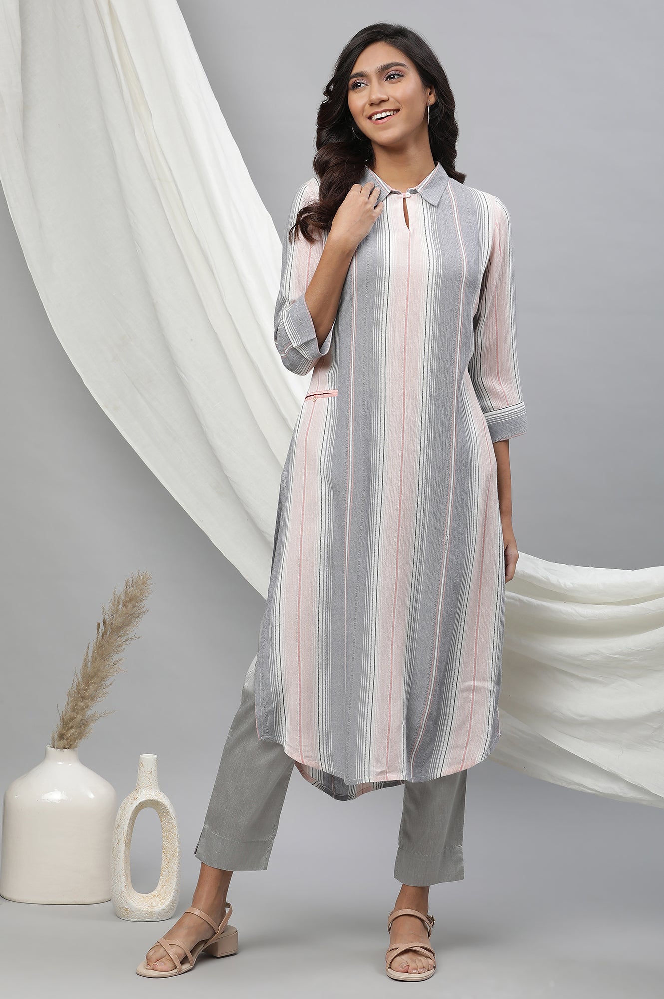 Multi-coloured Stripe Printed Casual Kurta