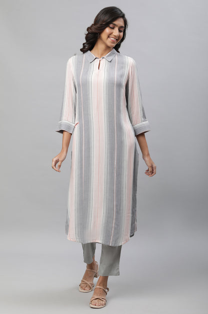 Multi-coloured Stripe Printed Casual Kurta