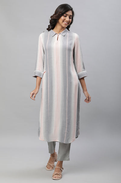 Multi-coloured Stripe Printed Casual Kurta