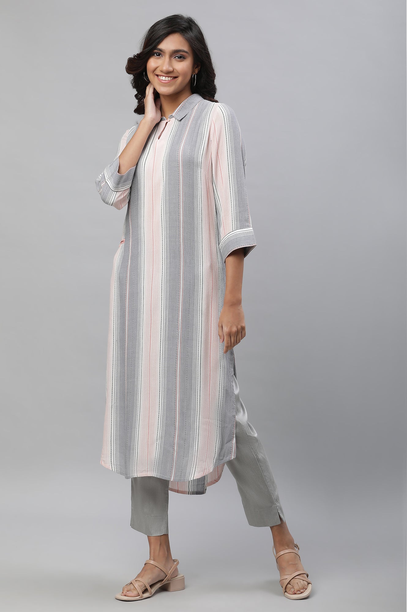 Multi-coloured Stripe Printed Casual Kurta