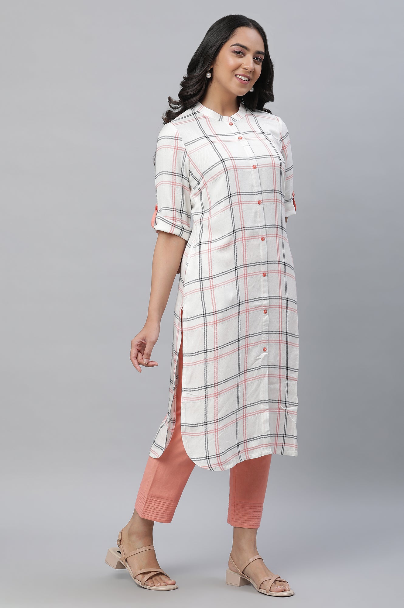 White Checker Modern Ethnic Casual Kurta