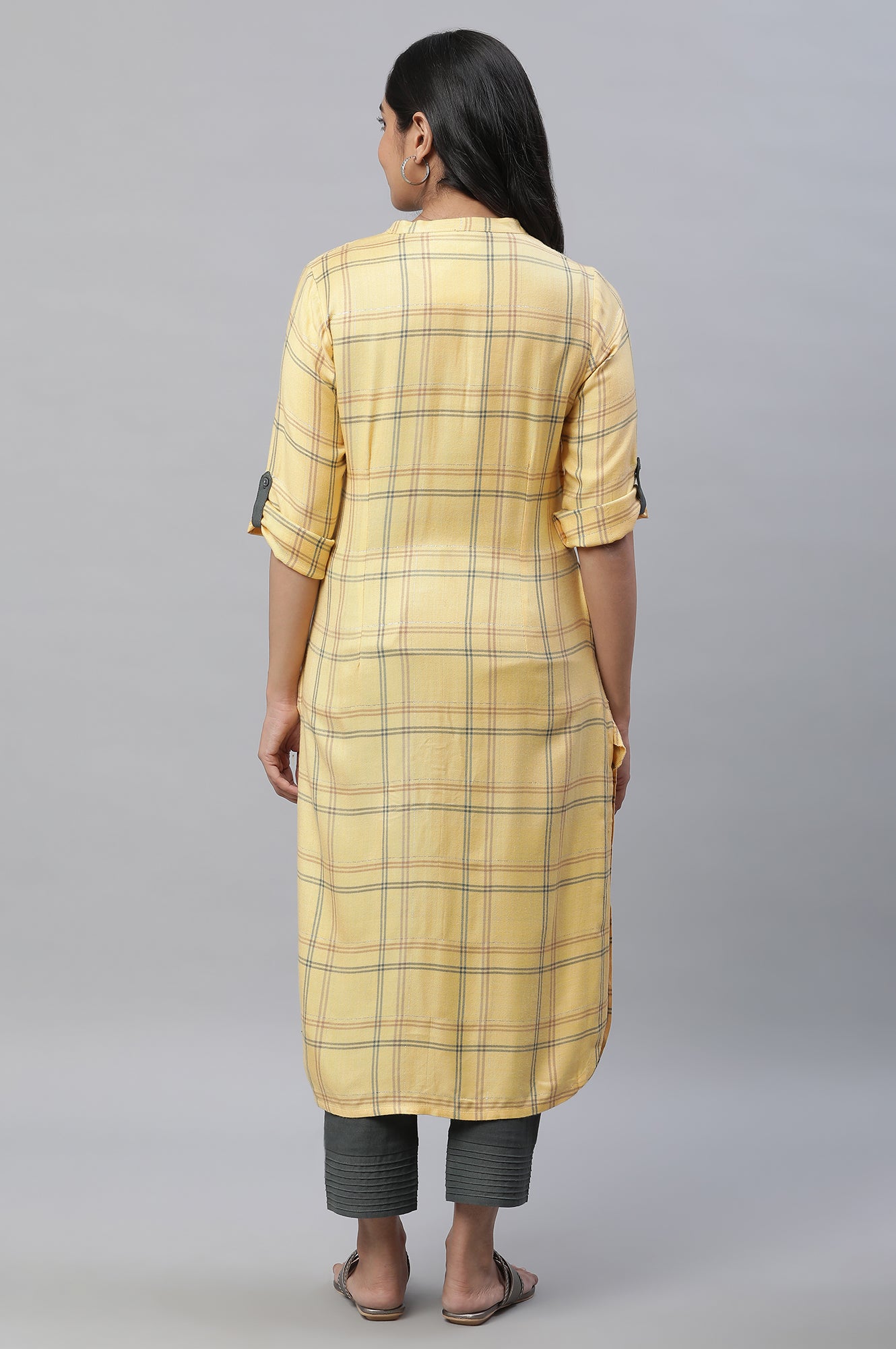 Yellow Checker Modern Ethnic Casual Kurta