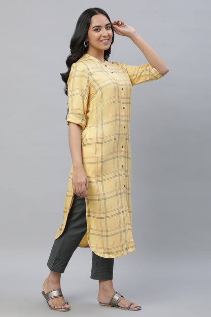 Yellow Checker Modern Ethnic Casual Kurta