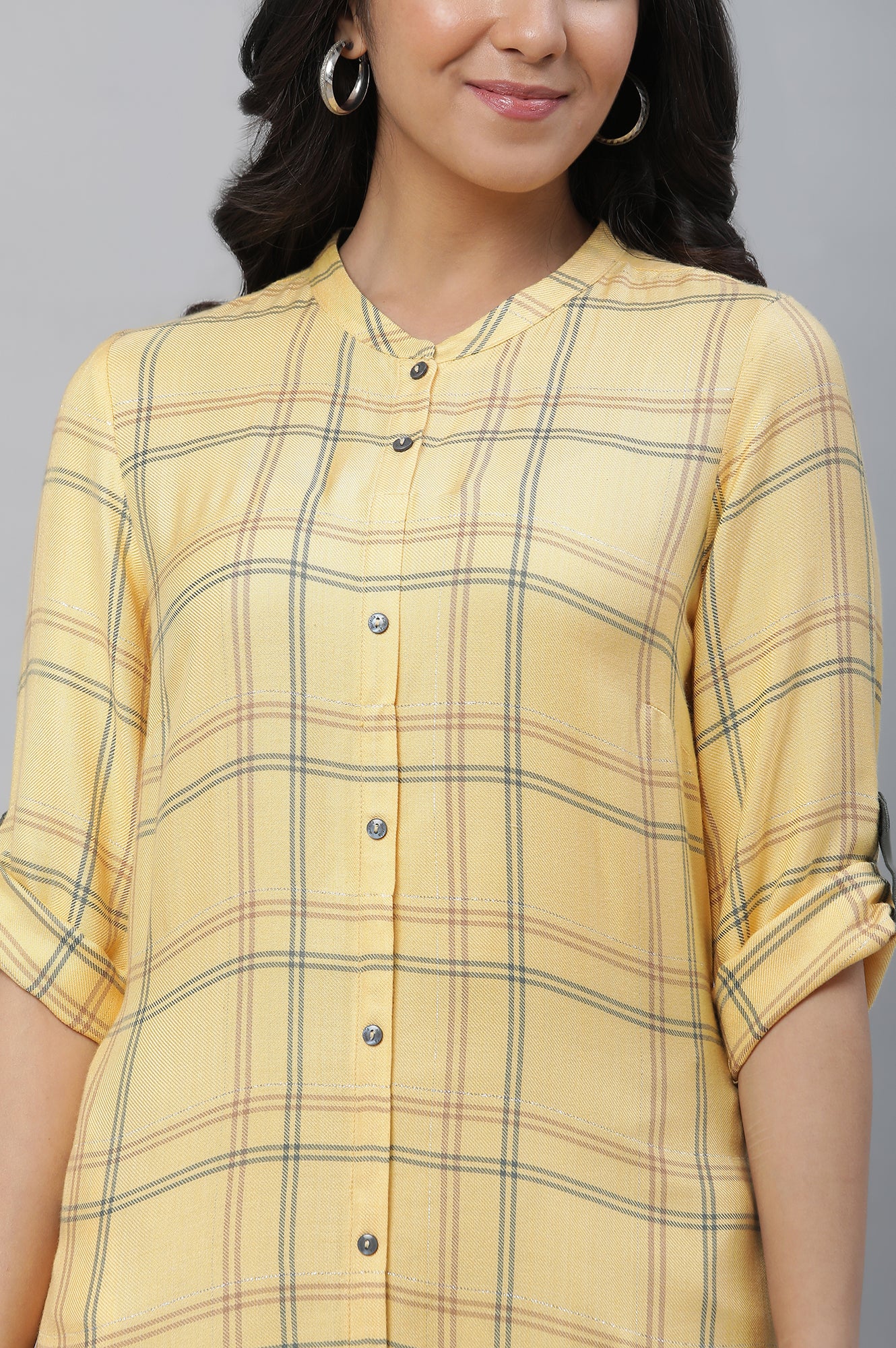 Yellow Checker Modern Ethnic Casual Kurta