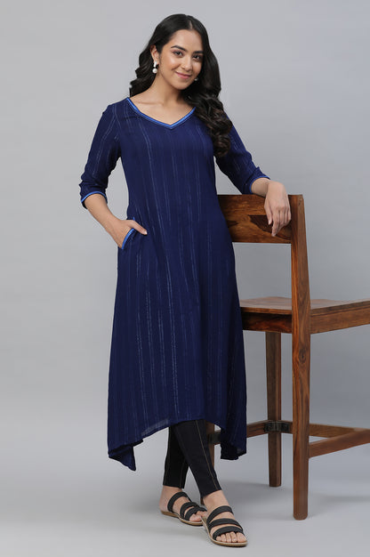 Blue Embroidered Asymmetrical Kurta