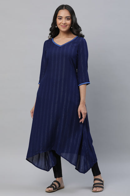 Blue Embroidered Asymmetrical Kurta