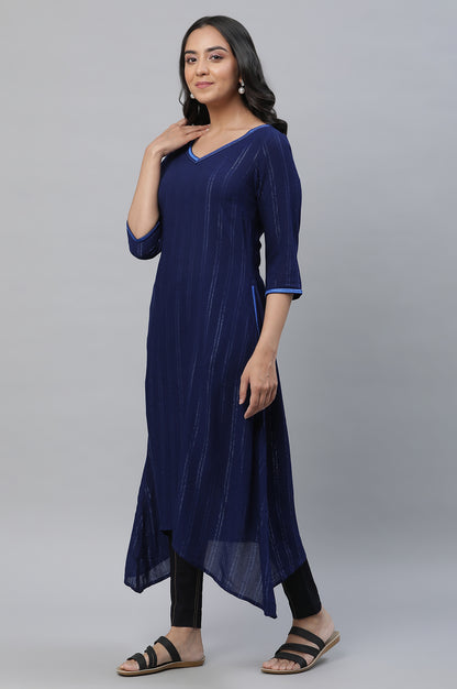 Blue Embroidered Asymmetrical Kurta