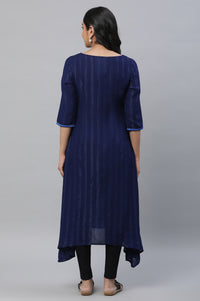 Blue Embroidered Asymmetrical Kurta