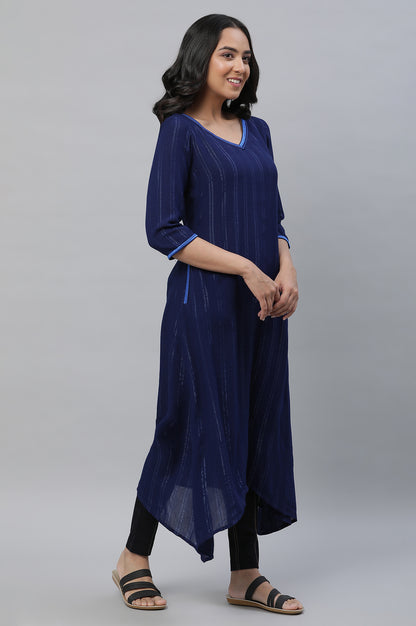 Blue Embroidered Asymmetrical Kurta