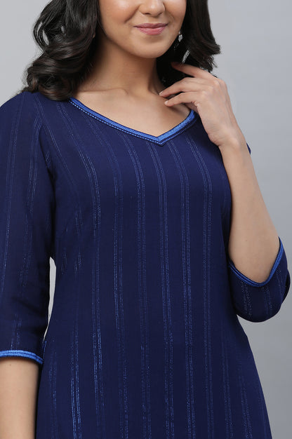 Blue Embroidered Asymmetrical Kurta