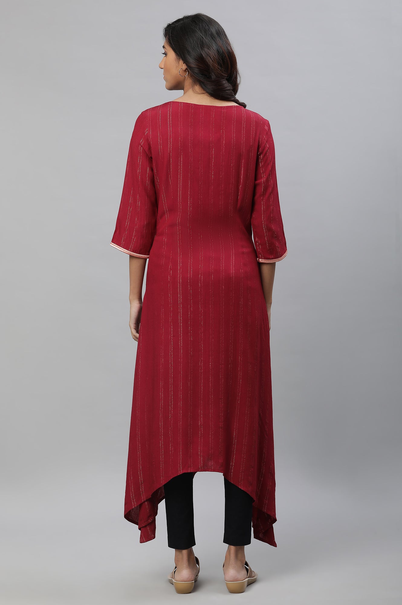 Maroon Embroidered Asymmetrical Kurta