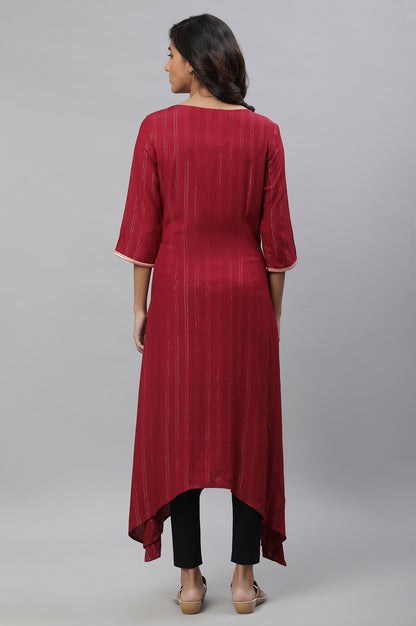 Maroon Embroidered Asymmetrical Kurta