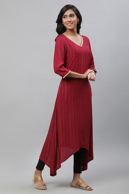 Maroon Embroidered Asymmetrical Kurta