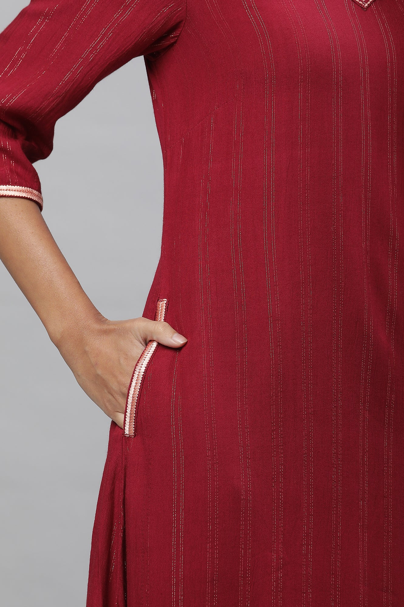 Maroon Embroidered Asymmetrical Kurta