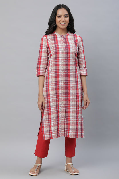 Red Seer Sucker Checker Kurta