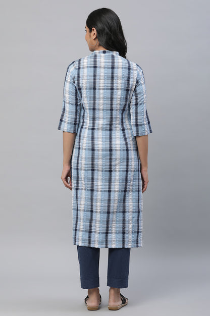 Blue Seer Sucker Checker Kurta