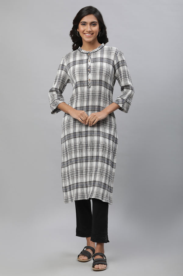 White & Black Check Printed Casual Kurta
