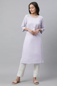 Purple Stripe Textured Cotton Kurta