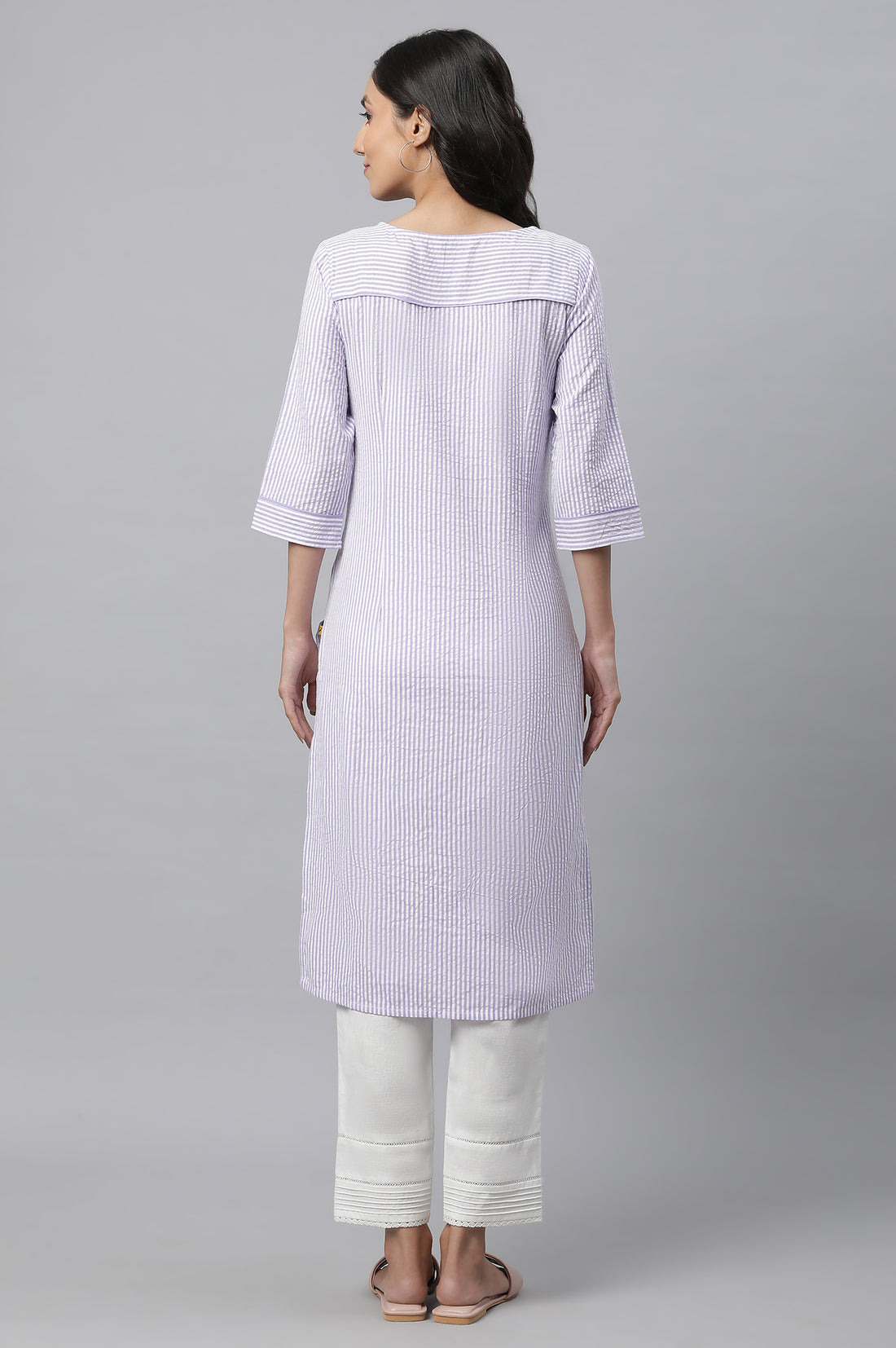 Purple Striped Straight Cotton Kurta