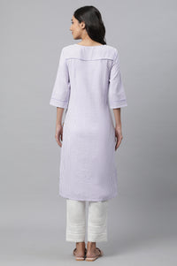Purple Striped Straight Cotton Kurta