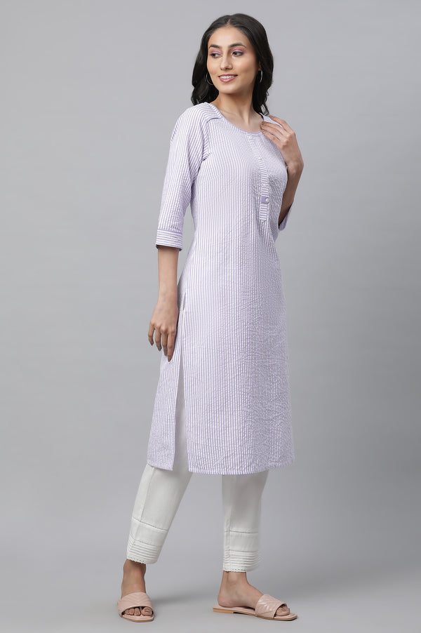 Purple Stripe Textured Cotton Kurta