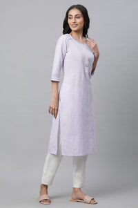 Purple Striped Straight Cotton Kurta