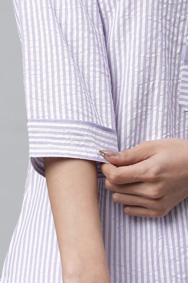 Purple Stripe Textured Cotton Kurta