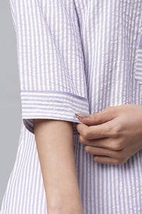 Purple Striped Straight Cotton Kurta