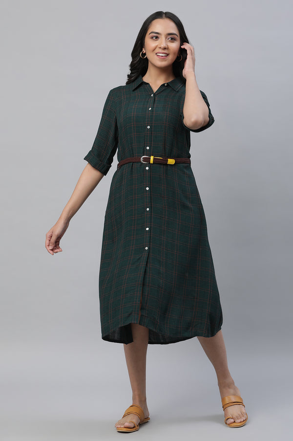 Green Checker Shirt Dress with Belt
