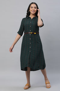 Green Checker Shirt Dress with Belt