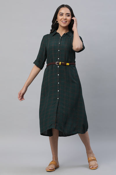 Green Checker Shirt Dress with Belt